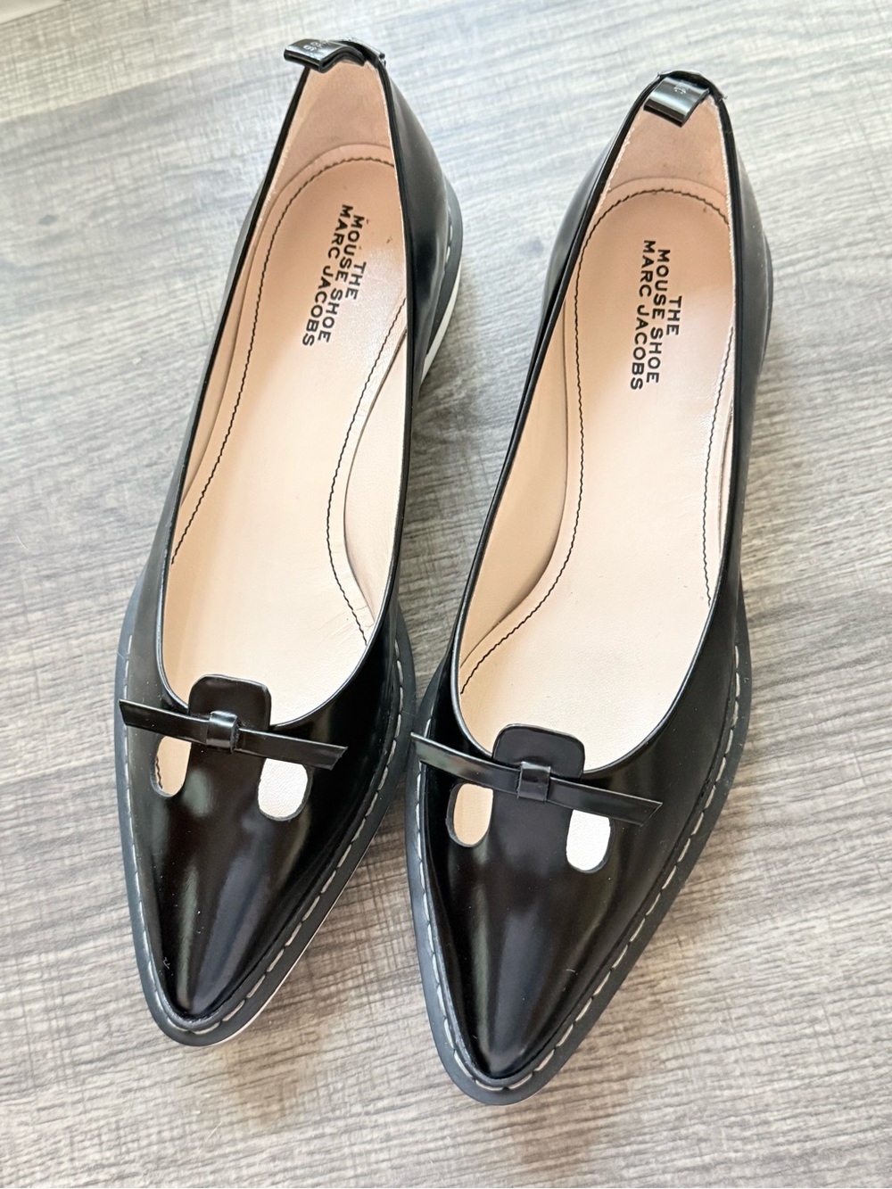 Marc Jacobs The Mouse Shoe Black Leather Pointed Demi Wedge Flats 36